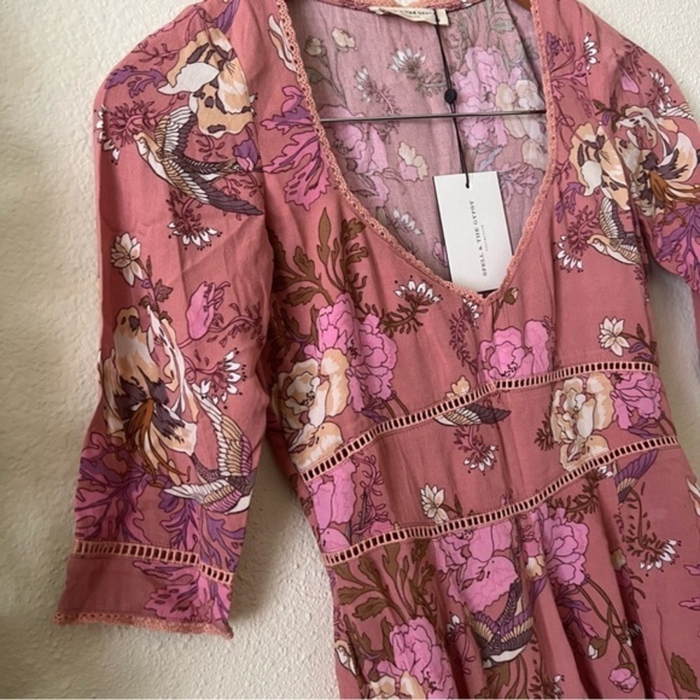 Spell and the Gypsy Collective Pink Floral Rosa 90s Mini Dress - Picture 5 of 12